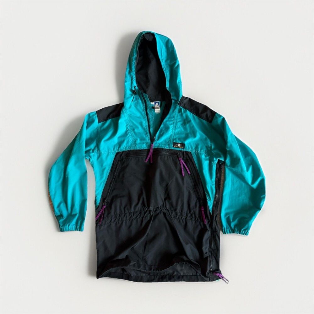 Vintage Sierra Designs Colorblock Hooded Half Zip Anorak Jacket Pockets XS